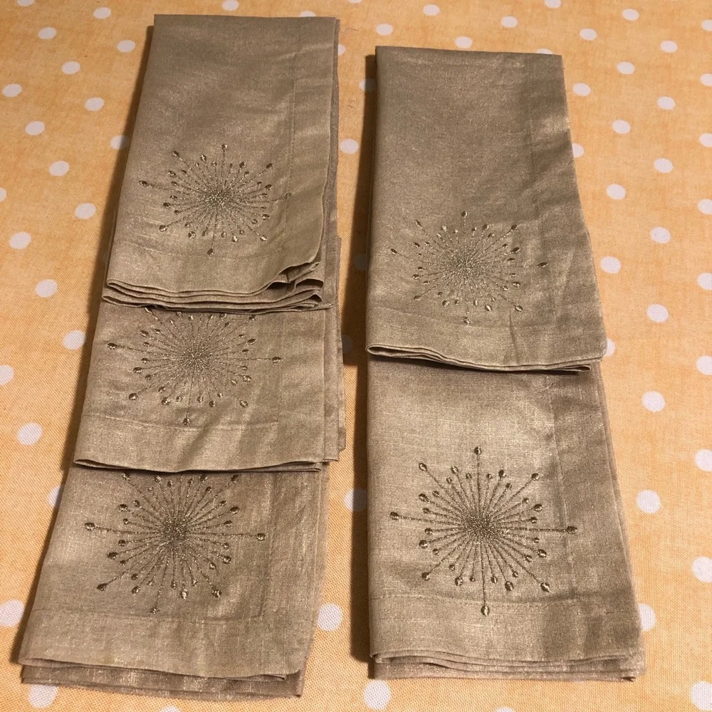 NEW Z Gallerie Gold Embroidered napkins set of 5